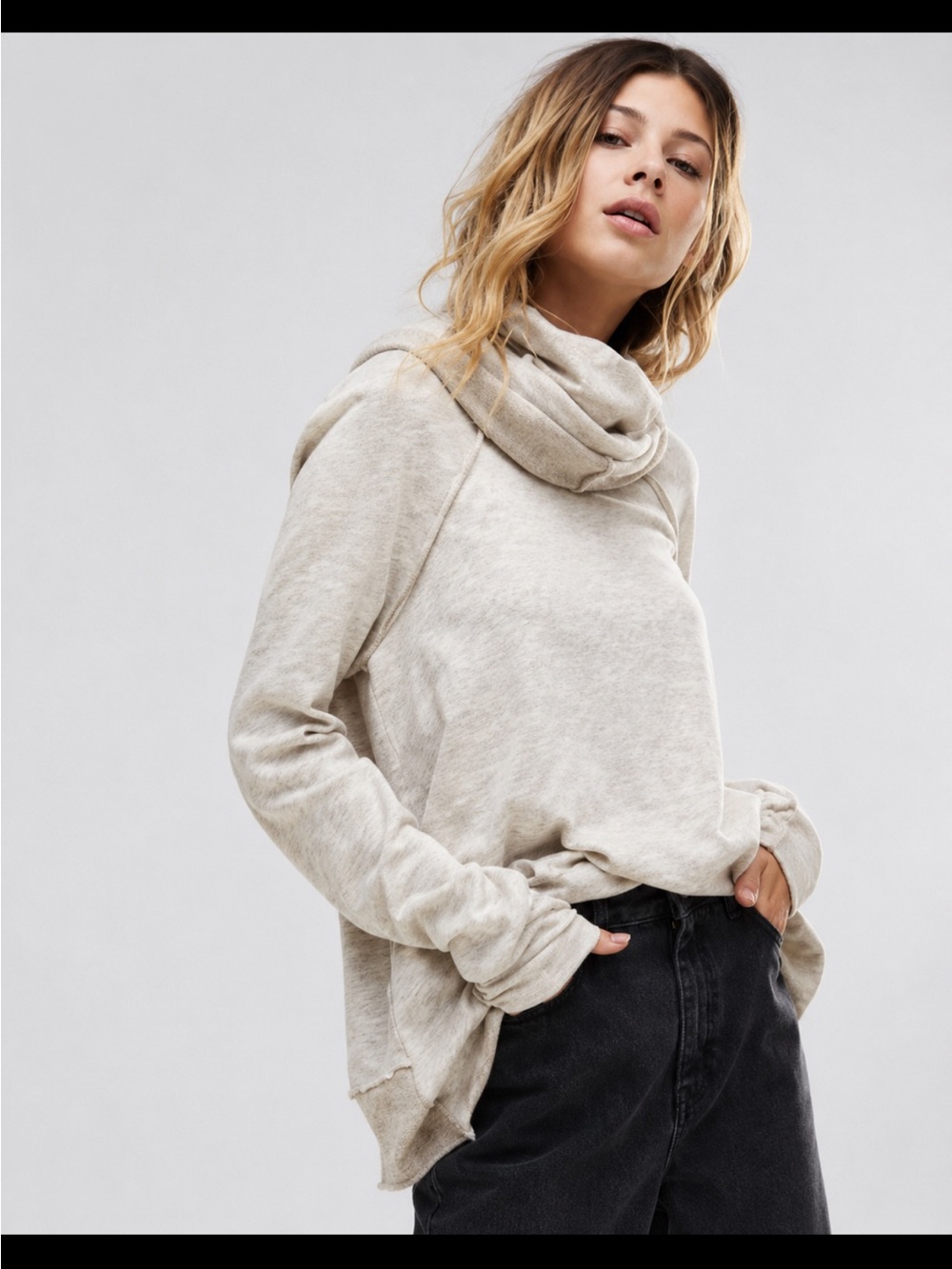 Free People Cocoon Cowl Neck Pullover in Oatmeal